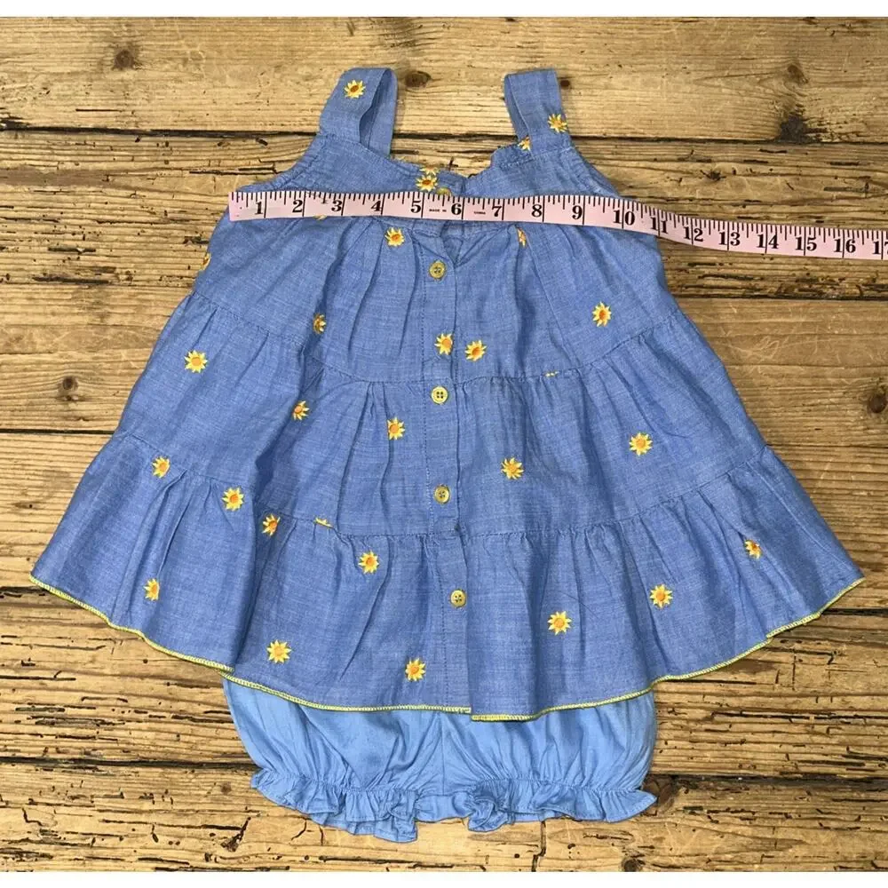 Aarong Baby Size 18mths Chambray Sunflower Embroidered Sun Dress W/Panties NWT